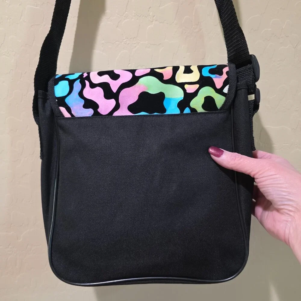 Peachtree Playthings Black Velvet Canvas Neon LION CAT Messenger Crossbody Bag